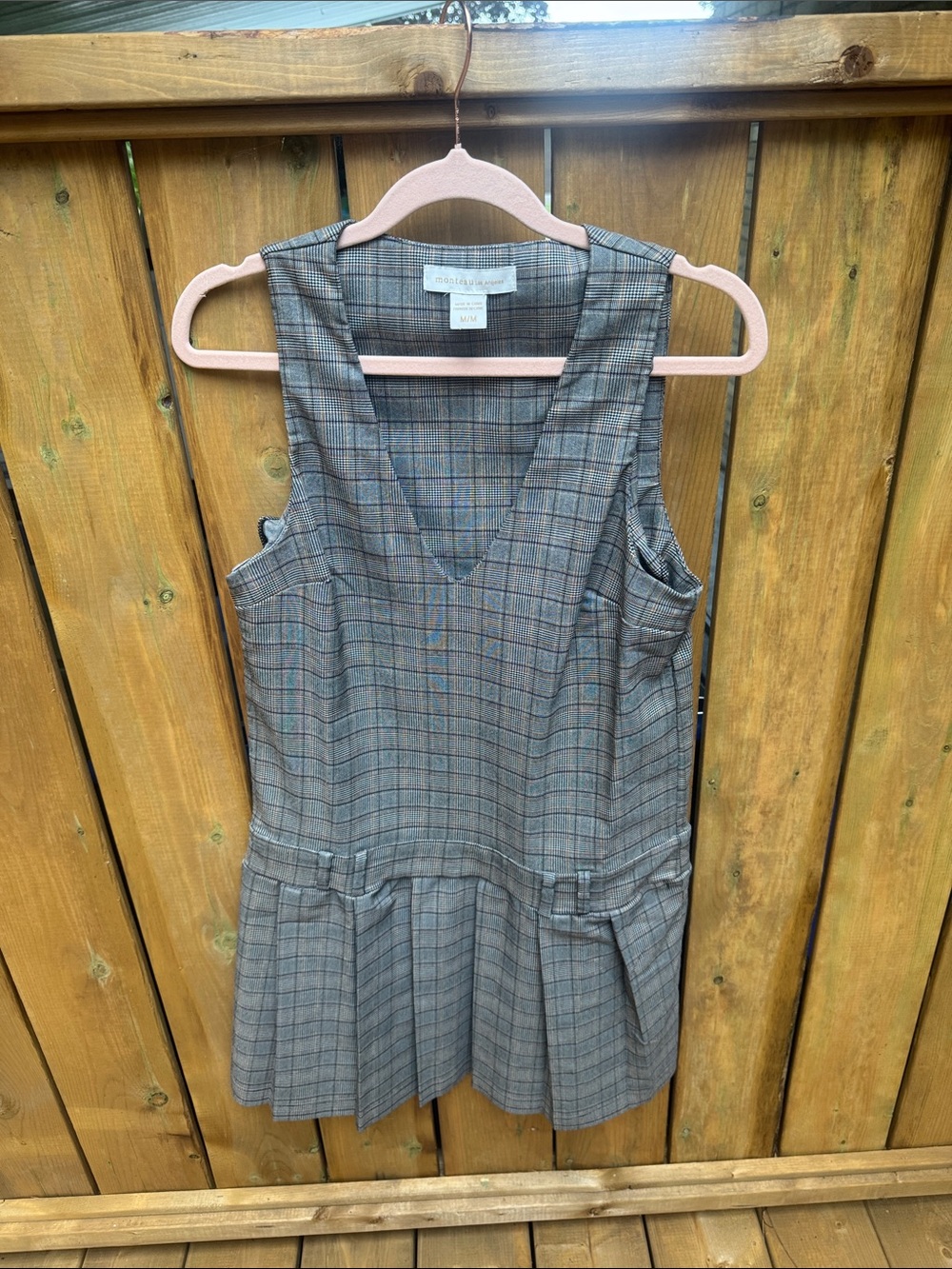 Monteau Gray Plaid Sleeveless Dress with Blue and Rust Windowpane